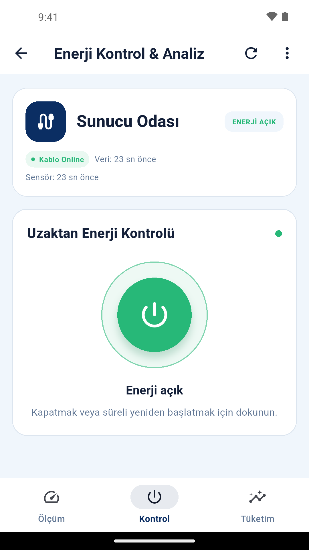 Android uygulamasında röle açma, kapatma ve süreli enerji kesme seçenekleri