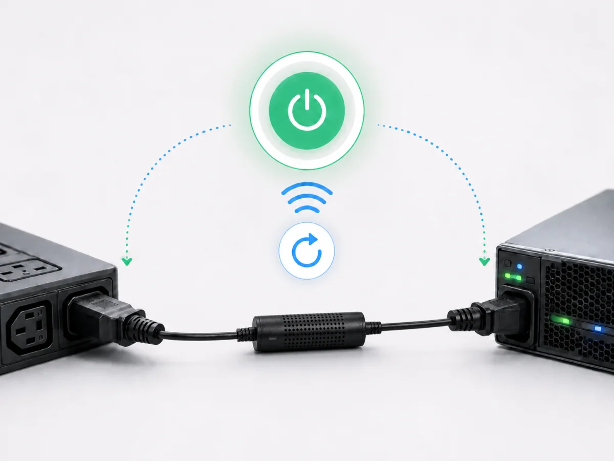 85 mm uzunluk ve 27 mm çap ölçeğindeki Smart Kablo ile PDU ve sunucu arasında uzaktan enerji kontrolü ve güç döngüsü