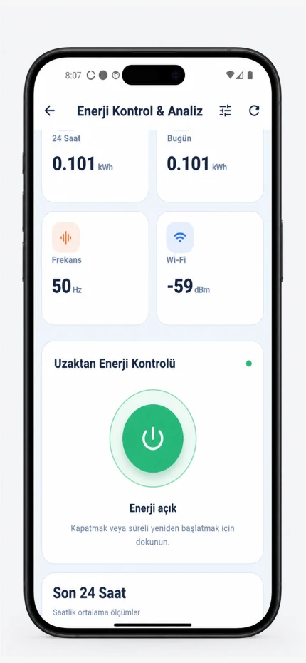 Smart Kablo mobil uygulaması uzaktan enerji kontrolü ekranı