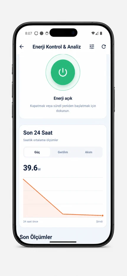 Smart Kablo mobil uygulaması son 24 saat tüketim grafiği